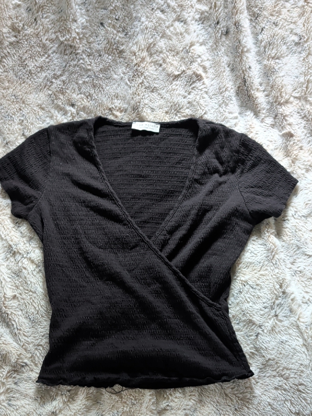 Paper Crane Black Short Sleeve Wrap Crop Top